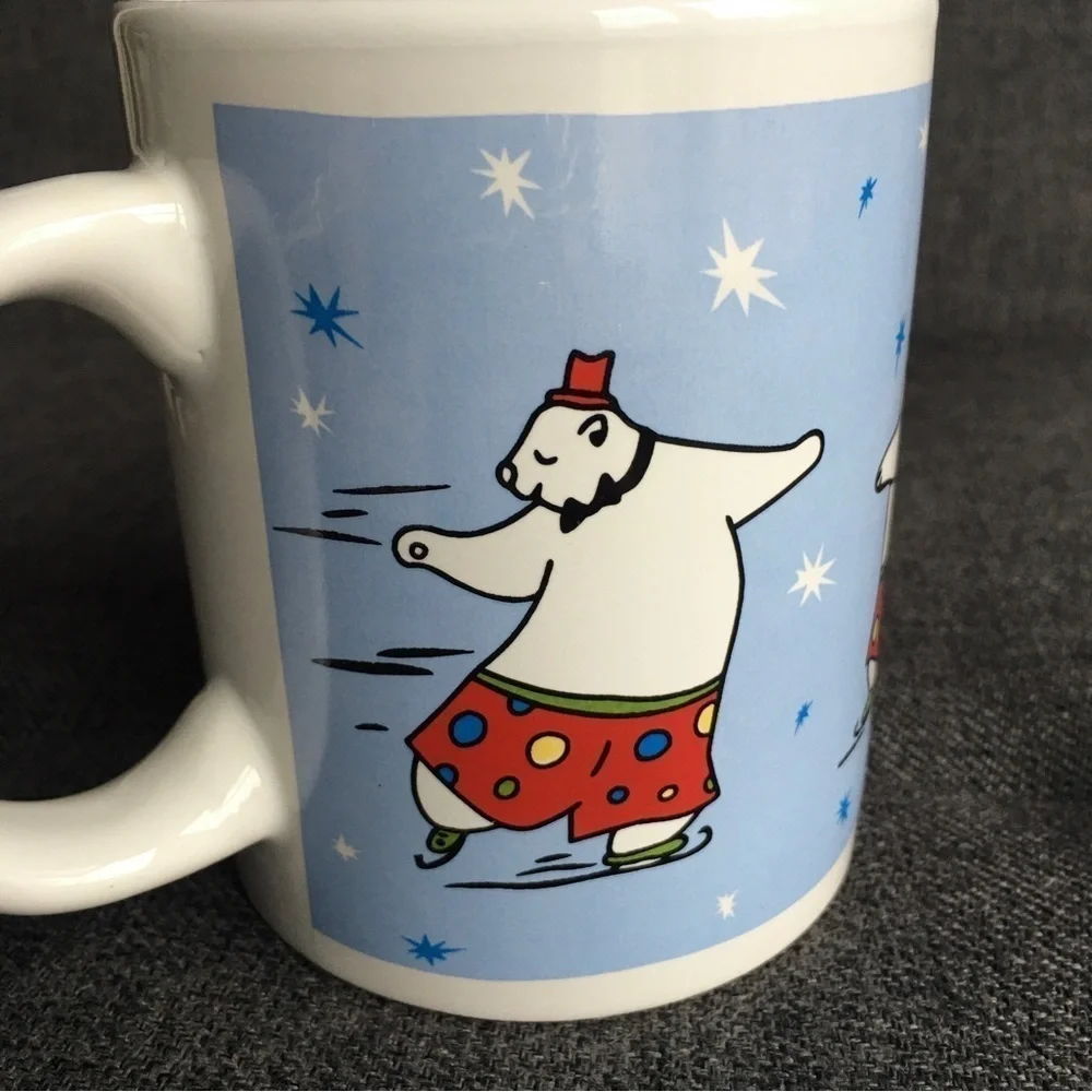 Ice Skating Bears Coffee Mug, Blue, White, 12 oz